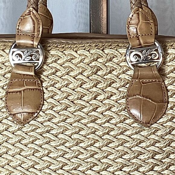 Brighton Eva Straw Tote Purse Leather Handles Shoulder Bag Sand-Pearl - Picture 5 of 9